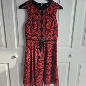 Tommy Hilfigure A-Line Fit & Flare Floral Mini Lace Dress - Red & Black - Size 6